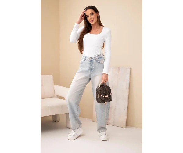 Bluzka damska basic z kwadratowym dekoltem i długim rękawem biała-2