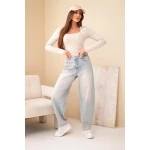 Bluzka damska basic z kwadratowym dekoltem i długim rękawem beżowa-2