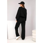 Komplet damski masełko bluza z broszką i spodnie z prostą nogawką czarny-4