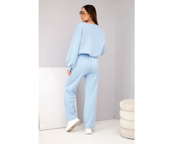 Komplet damski masełko bluza z broszką i spodnie z prostą nogawką niebieski-4
