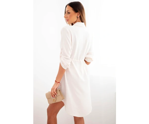 Sukienka z zapięciem na guziki i wiązaniem w talii jasno beżowa-3