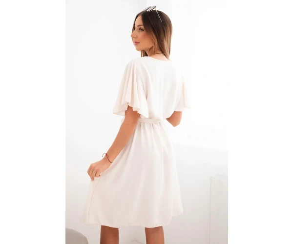 Sukienka z przekładanym dekoltem jasno beżowa-3