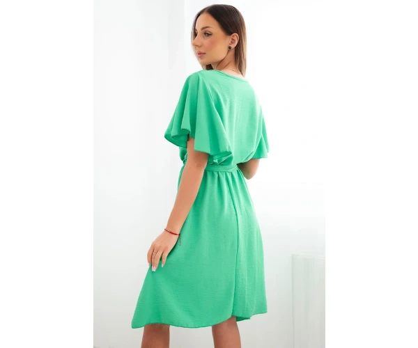 Sukienka z przekładanym dekoltem jasno zielona-3