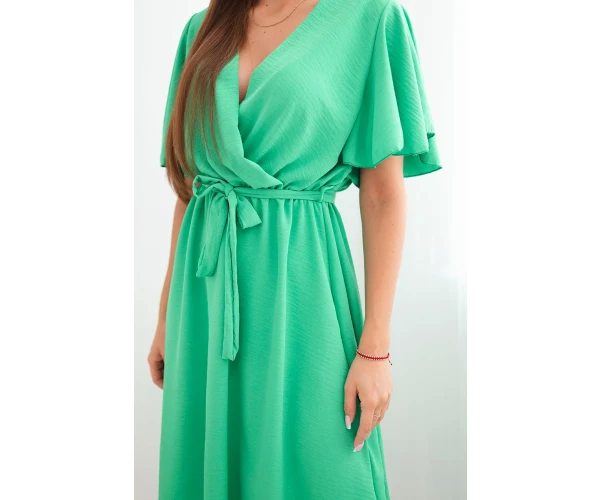 Sukienka z przekładanym dekoltem jasno zielona-4