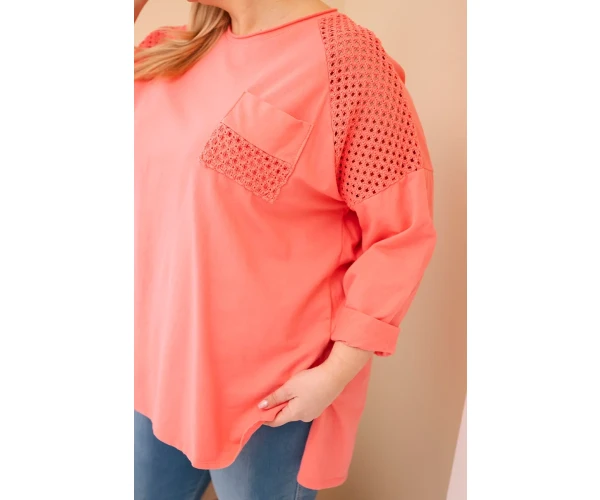 Bluza damska Plus Size bawełniana z nadrukiem morelowa-2