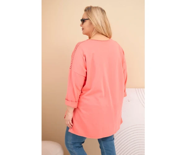 Bluza damska Plus Size bawełniana z nadrukiem morelowa-4