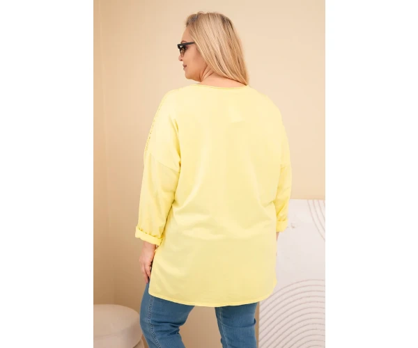 Bluza damska Plus Size bawełniana z nadrukiem żółta-3