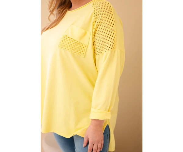 Bluza damska Plus Size bawełniana z nadrukiem żółta-4