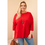 Bluzka damska bawełniana Plus Size asymetryczna z naszyjnikiem czerwona-1