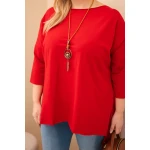 Bluzka damska bawełniana Plus Size asymetryczna z naszyjnikiem czerwona-2
