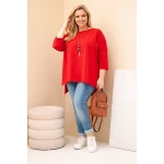 Bluzka damska bawełniana Plus Size asymetryczna z naszyjnikiem czerwona-3