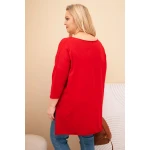 Bluzka damska bawełniana Plus Size asymetryczna z naszyjnikiem czerwona-4