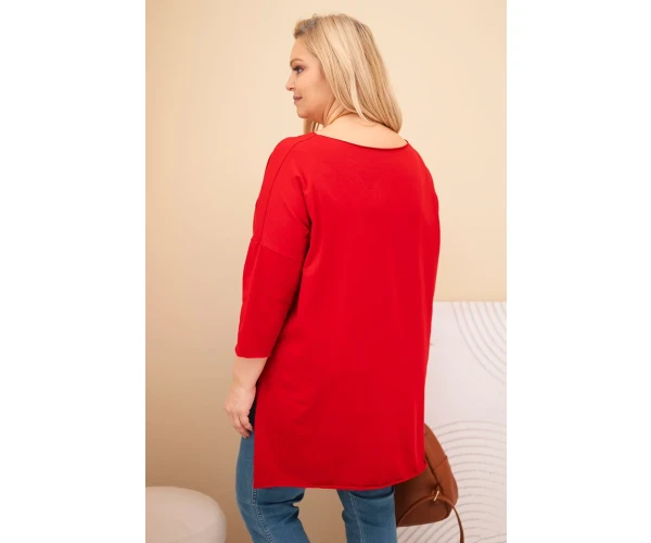 Bluzka damska bawełniana Plus Size asymetryczna z naszyjnikiem czerwona-4