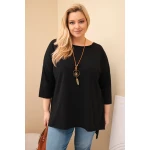 Bluzka damska bawełniana Plus Size asymetryczna z naszyjnikiem czarna-1