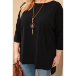 Bluzka damska bawełniana Plus Size asymetryczna z naszyjnikiem czarna-2