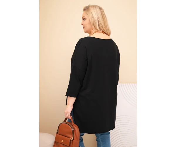 Bluzka damska bawełniana Plus Size asymetryczna z naszyjnikiem czarna-4