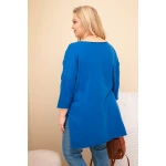 Bluzka damska bawełniana Plus Size asymetryczna z naszyjnikiem chabrowa-4