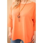 Bluzka damska bawełniana Plus Size asymetryczna z naszyjnikiem morelowa-2