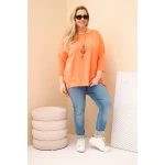 Bluzka damska bawełniana Plus Size asymetryczna z naszyjnikiem morelowa-3
