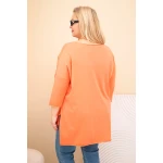 Bluzka damska bawełniana Plus Size asymetryczna z naszyjnikiem morelowa-4