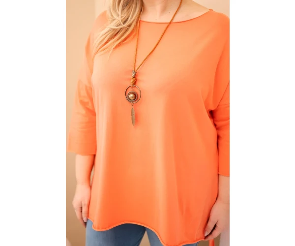Bluzka damska bawełniana Plus Size asymetryczna z naszyjnikiem morelowa-2