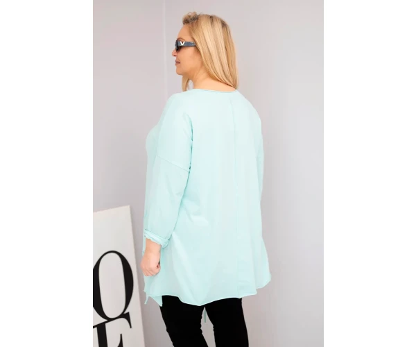 Bluzka damska bawełniana Plus Size z asymetrycznym dołem i wycięciami miętowa-3