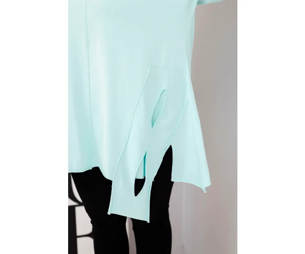 Bluzka damska bawełniana Plus Size z asymetrycznym dołem i wycięciami miętowa-4