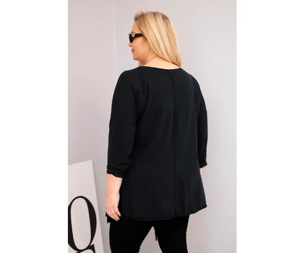 Bluzka damska bawełniana Plus Size z asymetrycznym dołem i wycięciami czarna-3