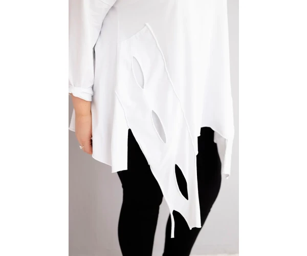 Bluzka damska bawełniana Plus Size z asymetrycznym dołem i wycięciami biała-4
