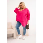 Bluzka damska bawełniana Plus Size z asymetrycznym dołem i dekoltem V fuksja-2
