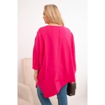 Bluzka damska bawełniana Plus Size z asymetrycznym dołem i dekoltem V fuksja-3