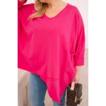 Bluzka damska bawełniana Plus Size z asymetrycznym dołem i dekoltem V fuksja-4