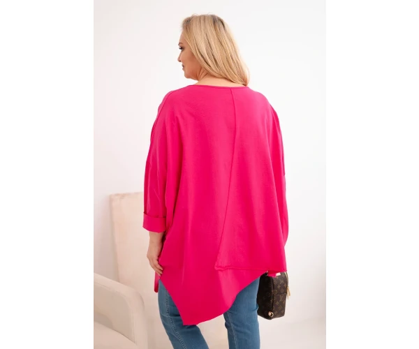 Bluzka damska bawełniana Plus Size z asymetrycznym dołem i dekoltem V fuksja-3