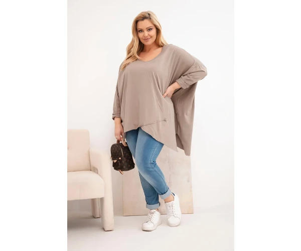 Bluzka damska bawełniana Plus Size z asymetrycznym dołem i dekoltem V fango-2