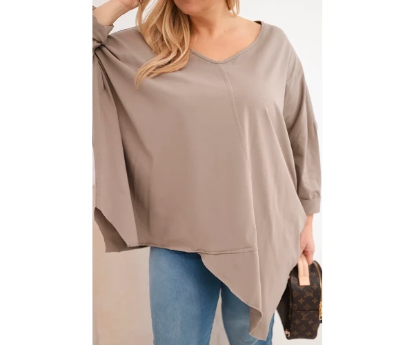 Bluzka damska bawełniana Plus Size z asymetrycznym dołem i dekoltem V fango-4