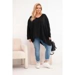Bluzka damska bawełniana Plus Size z asymetrycznym dołem i dekoltem V czarna-2