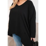 Bluzka damska bawełniana Plus Size z asymetrycznym dołem i dekoltem V czarna-4