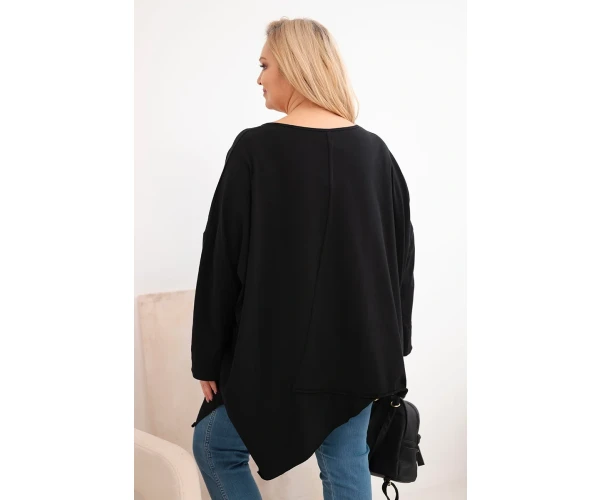 Bluzka damska bawełniana Plus Size z asymetrycznym dołem i dekoltem V czarna-3
