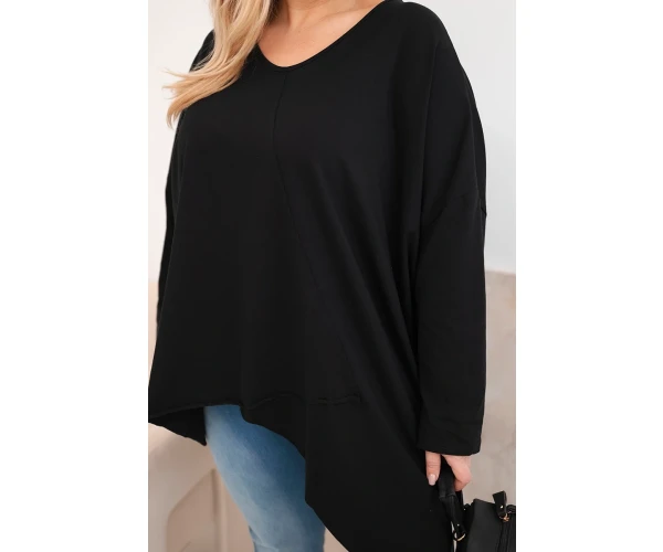 Bluzka damska bawełniana Plus Size z asymetrycznym dołem i dekoltem V czarna-4