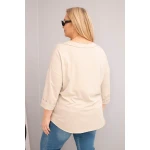 Bluzka damska bawełniana Plus Size z głębokim dekoltem V i asymetrycznym dołem beżowa-3