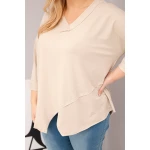 Bluzka damska bawełniana Plus Size z głębokim dekoltem V i asymetrycznym dołem beżowa-4