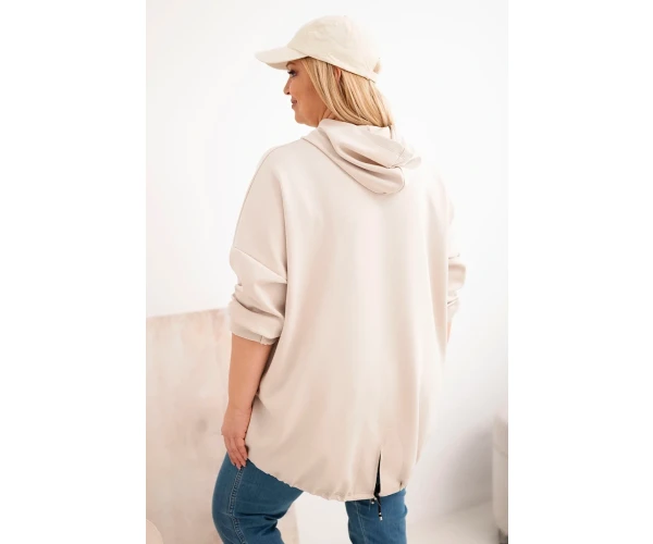 Bluza damska Plus Size z kapturem i nadrukiem beżowa-4
