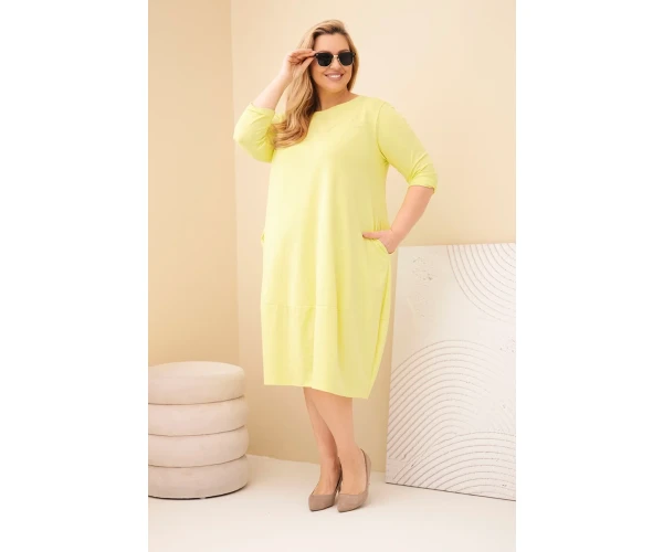 Sukienka damska bawełniana Plus Size z podwijanym rękawem i kieszeniami pistacjowa-2