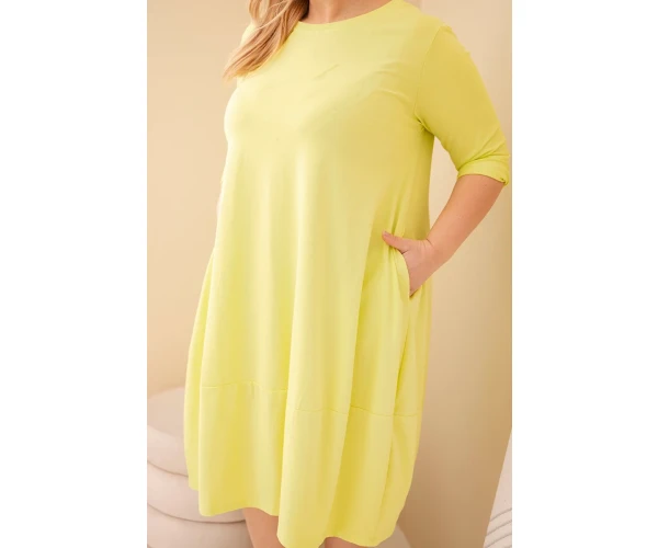 Sukienka damska bawełniana Plus Size z podwijanym rękawem i kieszeniami pistacjowa-3