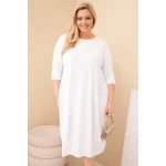 Sukienka damska bawełniana Plus Size z podwijanym rękawem i kieszeniami biała-1