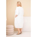 Sukienka damska bawełniana Plus Size z podwijanym rękawem i kieszeniami biała-3