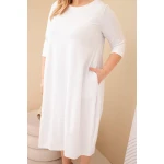Sukienka damska bawełniana Plus Size z podwijanym rękawem i kieszeniami biała-4