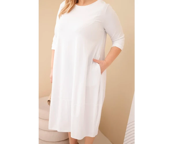 Sukienka damska bawełniana Plus Size z podwijanym rękawem i kieszeniami biała-4