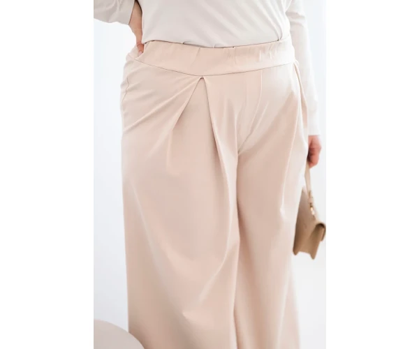 Spodnie damskie Plus Size z szerokimi nogawkami i plisowaniem beżowa-4