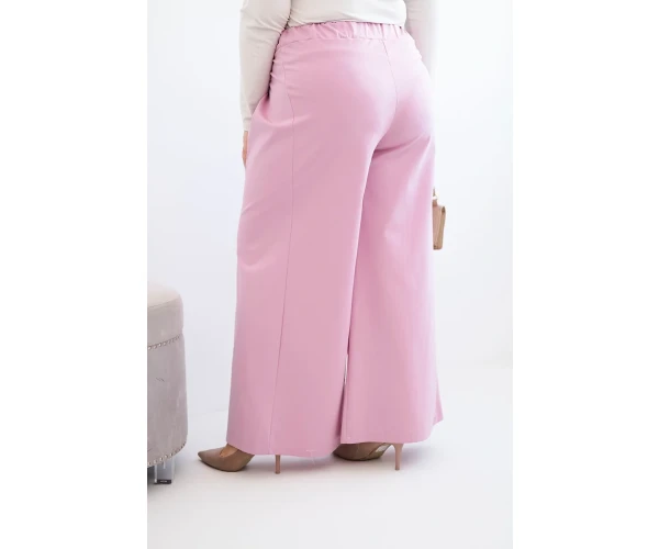 Spodnie damskie Plus Size z szerokimi nogawkami i plisowaniem jasno fioletowe-3